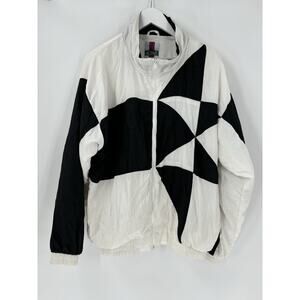 Active Exposure Vintage Jacket Mens XL White Black Windbreaker Geometric Sheer